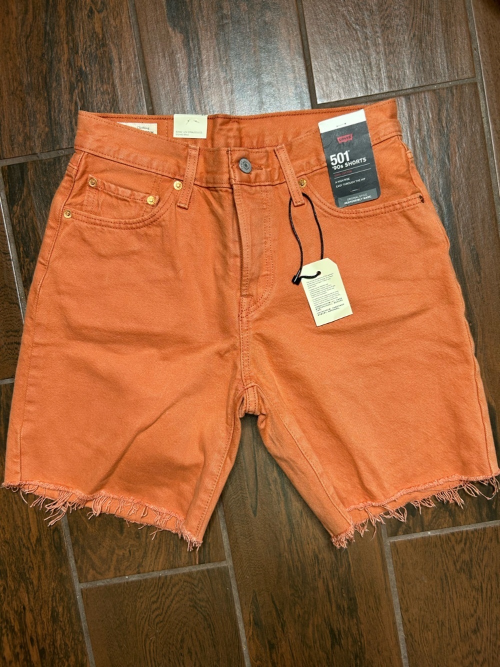 Levi’s 501 90’s Premium Denim Orange Cut Off Shorts